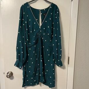 Topshop Green Polka Dot Plunge Neck Mini Dress